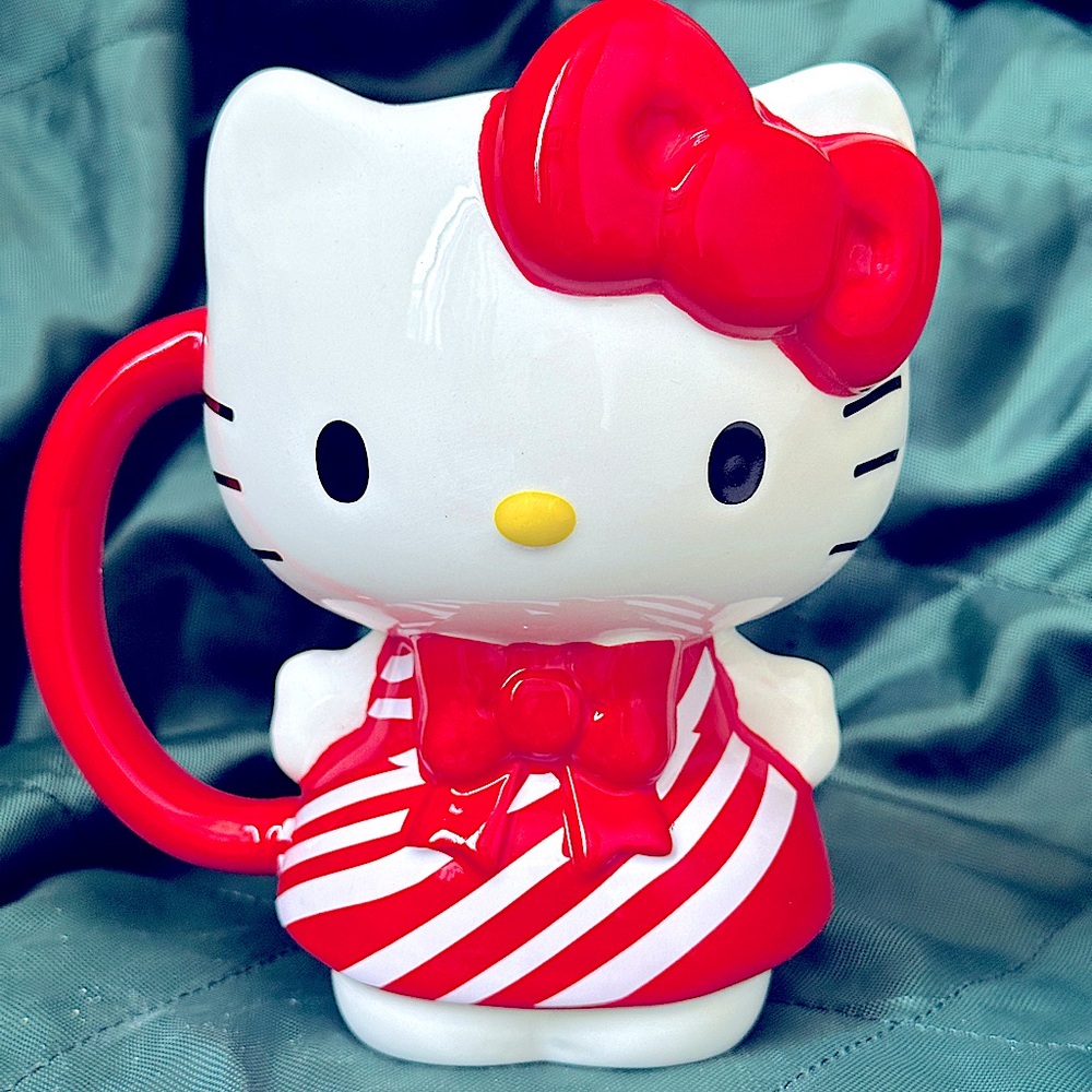 Hello Kitty Holiday Candy Cane Dress 3D Sculpted Ceramic Mug. 20oz.